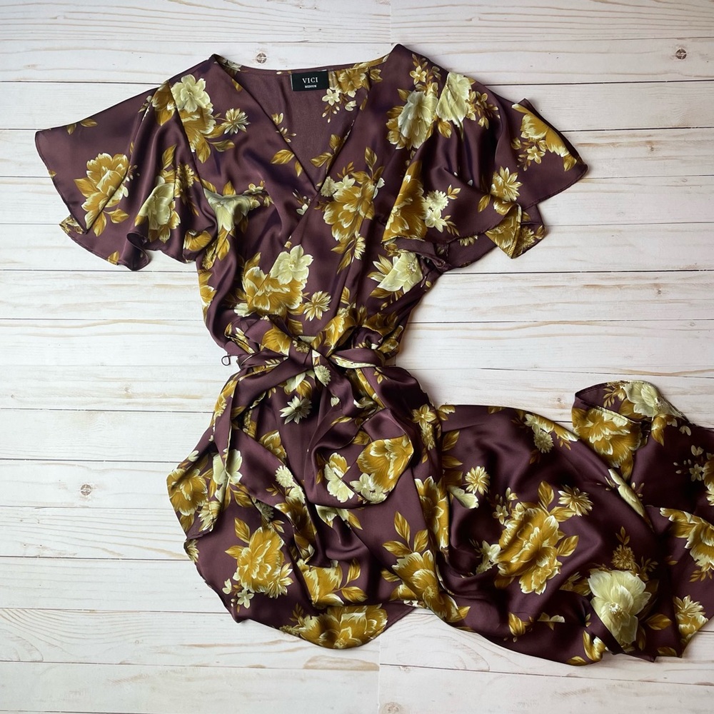 Vici Ruffle Wrap High Low Maxi Dress (Size Medium)